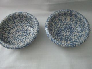 Set Of 2 Gerald Henn Pottery Blue Spongeware Cereal Soup Bowls Roseville,  Oh