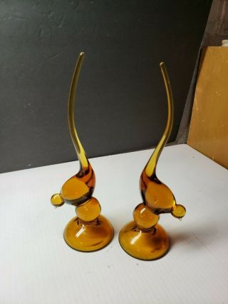 Cool Vintage Pair Mid Century Modern Viking Glass Birds With Tall Tails