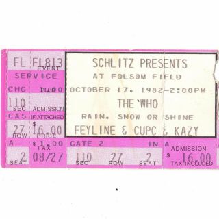 The Who Jethro Tull John Cougar Mellencamp Concert Ticket Stub 10/17/82 Boulder