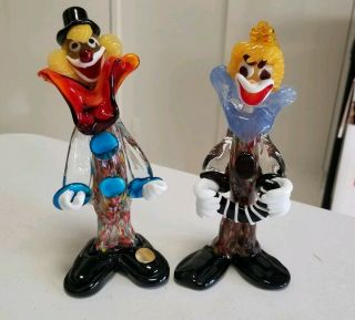 Italian Hand Blown Glass Clowns Murano Collectable Vintage