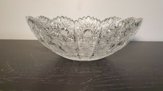 Antique Czech Bohemian Cut Crystal Glass Bowl Queen Lace Pattern 9 In.  Diameter