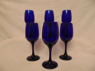 Set Of 6 Cobalt Blue Stemware Water/wine Goblet Glass 7.  25 " Tall