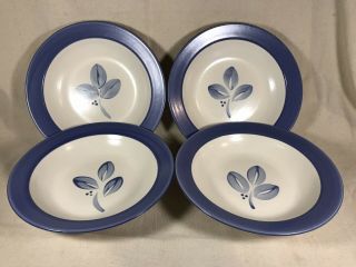 Four (4) Pfaltzgraff Villa Flora Blue Rim Soup Pasta Bowls Hand - Painted 10.  25”