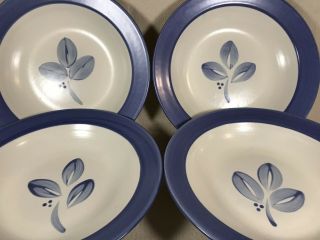 Four (4) PFALTZGRAFF VILLA FLORA Blue Rim Soup Pasta Bowls Hand - Painted 10.  25” 4