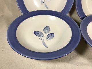 Four (4) PFALTZGRAFF VILLA FLORA Blue Rim Soup Pasta Bowls Hand - Painted 10.  25” 5