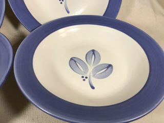 Four (4) PFALTZGRAFF VILLA FLORA Blue Rim Soup Pasta Bowls Hand - Painted 10.  25” 6