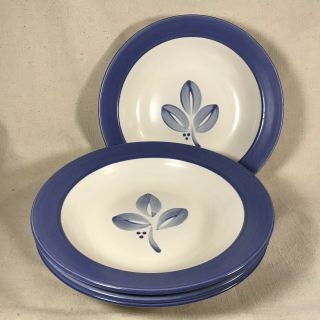Four (4) PFALTZGRAFF VILLA FLORA Blue Rim Soup Pasta Bowls Hand - Painted 10.  25” 8