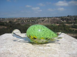 Vintage Large Murano Art Glass Heavy Green Sea Turtle Paperweight 8 " Long