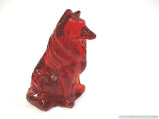 Mosser Collie / Sheltie Red Glass Dog Figurine Paperweight