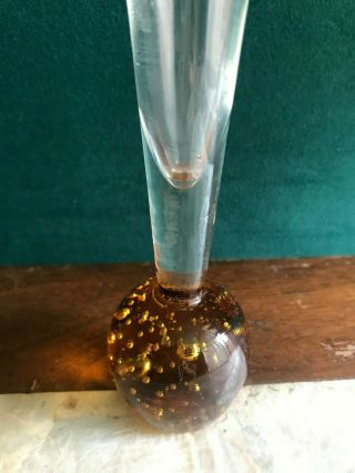 Vintage Art Glass Bud Vase Controlled Bubble Bottom Paperweight Amber 8 Inches 3