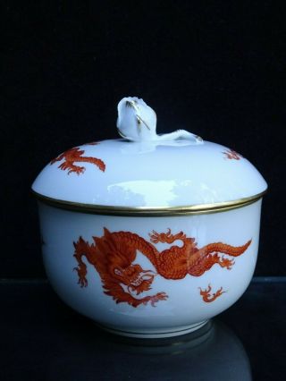 Antique Meissen " Ming Dragon Red " Sugar Bowl & Lid