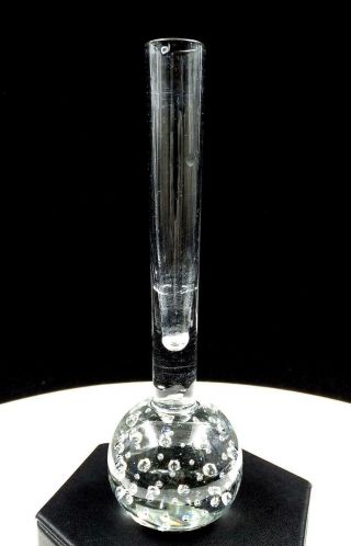 Whitefriars Art Glass Clear Controlled Bubble Base 6 " Bud Vase 1950s 1970s