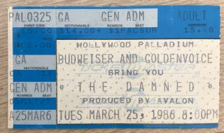 The Dammed Concert Ticket Hollywood Palladium March 26th 1986 Punk Rock