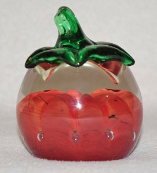 Joe Rice Signed Red Tomato Paperweight 1998 Vintage Art Glass Controlled Bubbles