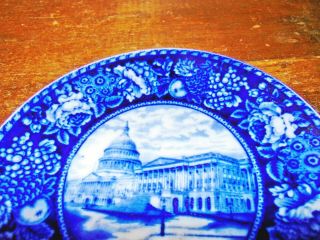 Antique Historical Staffordshire Flow Blue Plate Capitol White House Washington 3