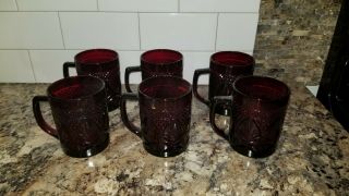 Set Of 6 - Vintage Luminarc Arcoroc Ruby Red Pressed Glass Cups - Made In France
