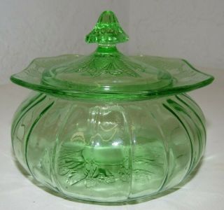 Rare Jeannette Adam Ribbed Candy Dish Green Depression