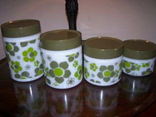 Set Of 4 Undamaged Vintage 60s Canisters W/crazy Daisy Or Spring Blossom Pattern