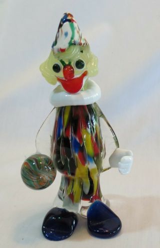Murano Venetian Glass 7 ¼” Clown Holding Ball Figurine
