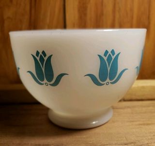 Vintage Sealtest Cottage Cheese Glass Fire King Blue Aqua Turquoise Tulip Bowl