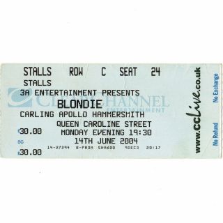 Blondie Concert Ticket Stub London 6/14/04 Carling Apollo Debbie Harry Phasm 8