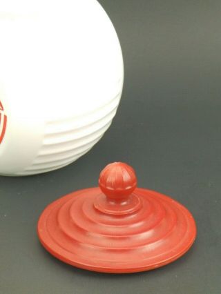 Vintage Anchor Hocking Vitrock Fired On Red Ribbed Grease Jar Canister Lid Only