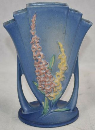 Vintage Roseville Pottery Foxglove Blue Ceramic Vase 47 - 8