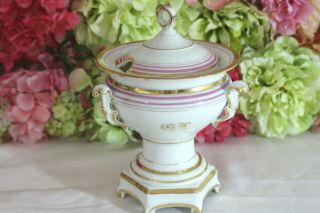 Old Paris Porcelain,  Pink & Gold Footed Sauce Tureen 19th C.