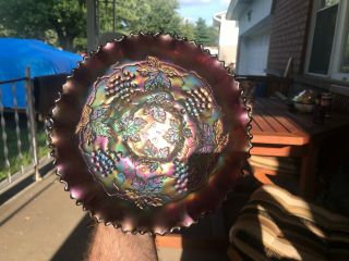 Northwood Carnival Glass Amethyst Grape and Cable Variant Plate 7