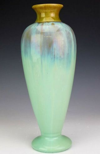 Antique Fulper Arts Crafts Green Brown Flambe Glaze Ceramic Art Pottery Vase Smj