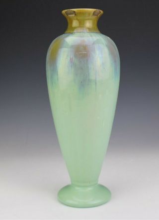 Antique Fulper Arts Crafts Green Brown Flambe Glaze Ceramic Art Pottery Vase SMJ 6