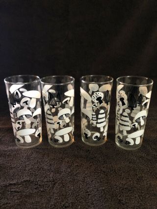Set Of 4 Federal Glasses Mushroom Black And White Mid Century Modern Mcm Vintage