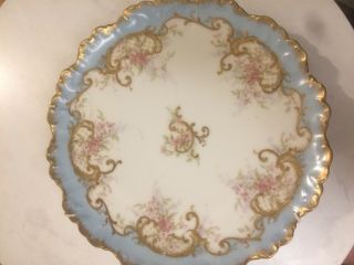 Limoges France Hand Painted Gold And Blue Scroll 12 " Charger Plate