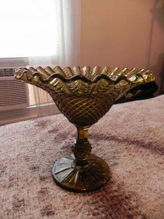 Green Depression Glass Candy Compote Pedestal Candy Dish Diamond Point Pattern 2