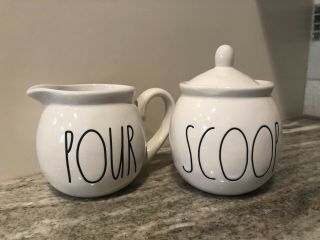 Rae Dunn “pour” And “scoop” Set Sugar Bowl Pot Dish Creamer Ll Htf