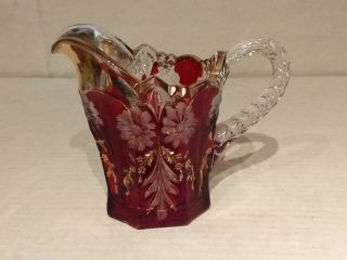 Eapg Mckee Glass Ruby Stained Rock Crystal Puritan Pres Cut Gold Gilded Creamer