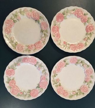 Set Of 4 Metlox Vernon Ware Rose Pink Ceramic Pottery 7 1/2” Salad Plates