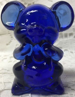 Blue Vaseline Solid Willie Mouse Glass Figurine Paperweight Uranium Cobalt / Rat