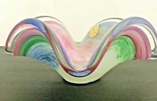 Vintage Murano Art Glass Bowl Candy Dish In Pastels Italy
