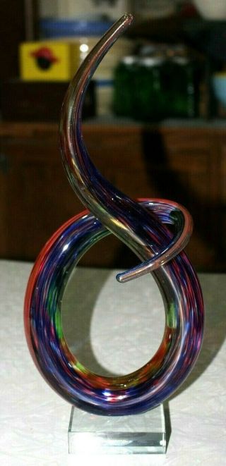 Vintage Italian Murano Art Glass Sculpture Elegant Multi - Color Swirled Movement