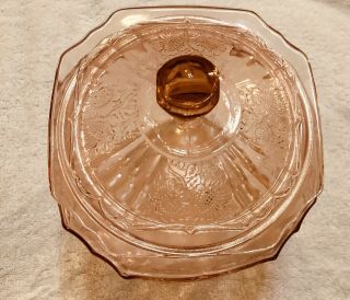Vintage Pink Depression Glass Cookie Jar With Lid Flower Pattern