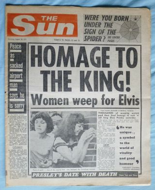 Elvis Presley - The Sun (18th August 1977) Full Newspaper