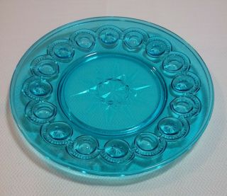 Vintage Heavy Blue Glass Blue Moon And Stars Pattern Plate Tray Candle Holder 8 "