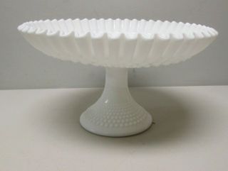 Fenton Hobnail White Milk Glass Footed Pedestal Bowl Centerpiece Fruit Ridged