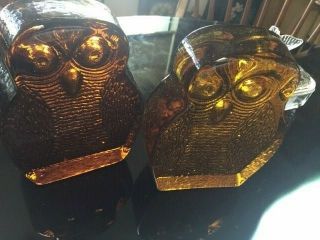 Blenko Glass OWL Bookends (pair) Joel Myers AMBER 2