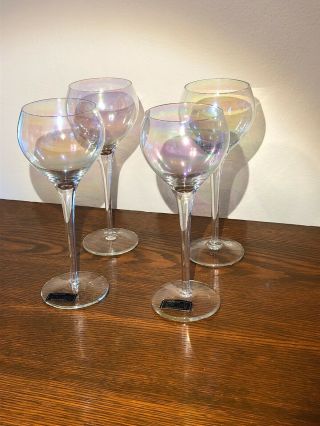 Set Of 4 Toscany Hand Blown Romania Iridescent Crystal Wine Glasses