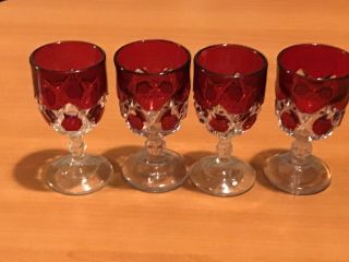 Eapg Red Block Ruby Stained 4 Wine Glasses Stems 4” P159