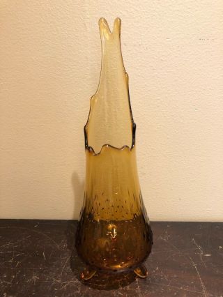 Vtg Mid Century Le Smith Amber Tripod Footed Swung Vase 12” - Imperfection