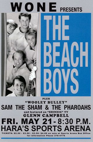 The Beach Boys 1965 Concert Poster With Opening Act Glen Campbell