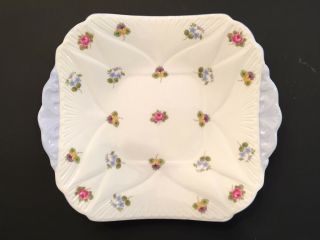 Shelley England Rose Pansy Forget - Me - Knot Square Handled Cake Plate Dish Blue
